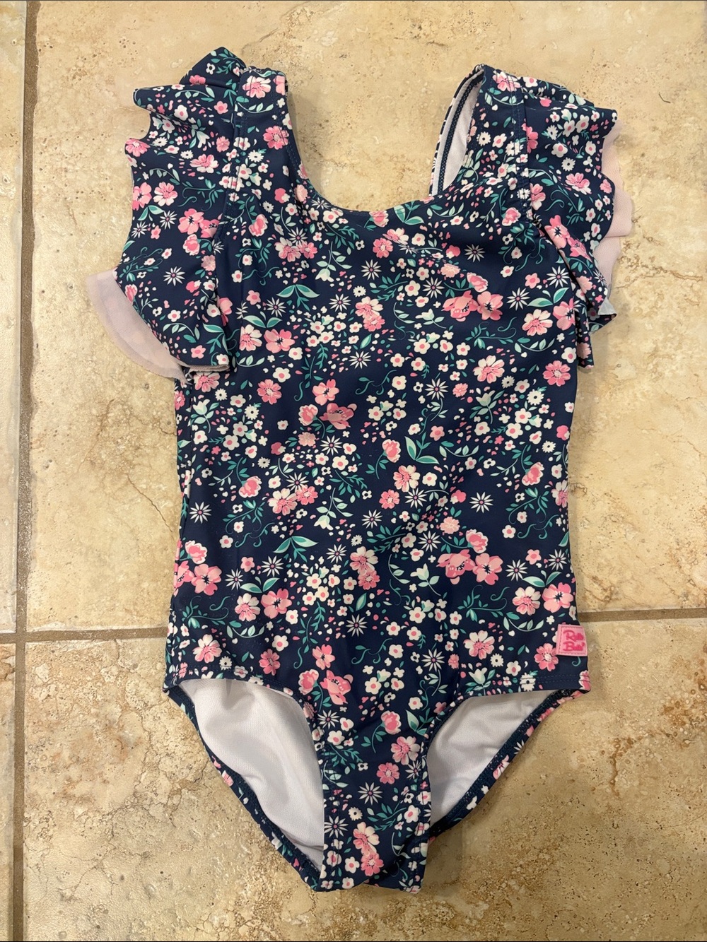Navy Floral Ruffle One-Piece Ruffle Butts Swimsuit for Kids